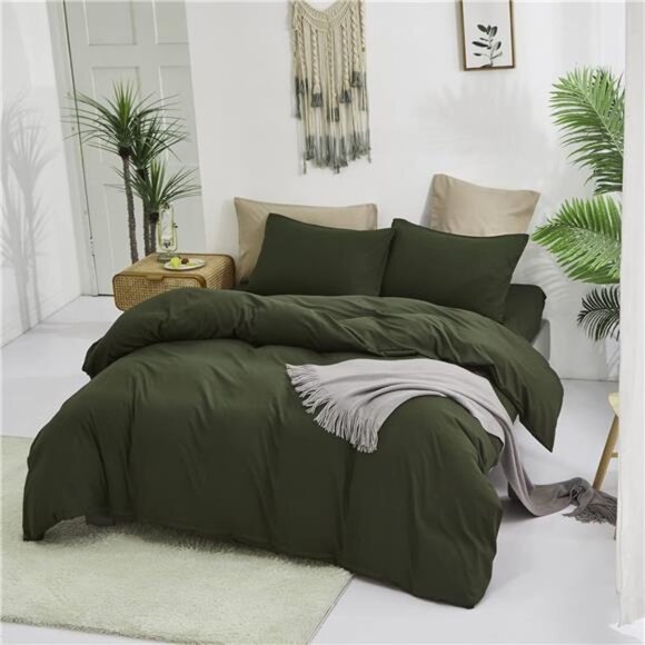 Green Comforter Set Full Army Green Bedding Set Minimalist Bedding - Picture 5 of 7